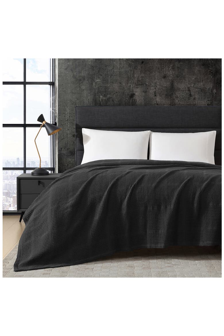 Essentials Waffle Throw Blanket, Alternate, color, BLACK