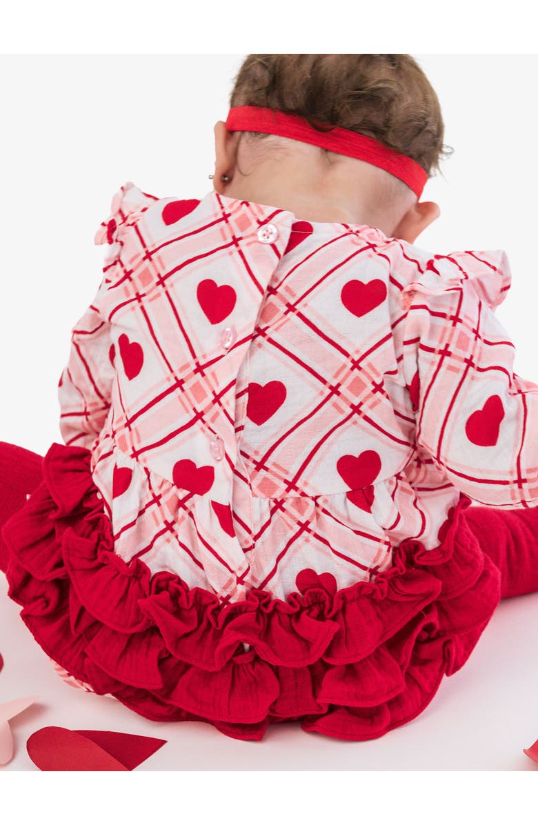 RuffleButts Cotton Gauze Long Sleeve Flutter Bubble Romper, Alternate, color, Pink Sweetheart Plaid