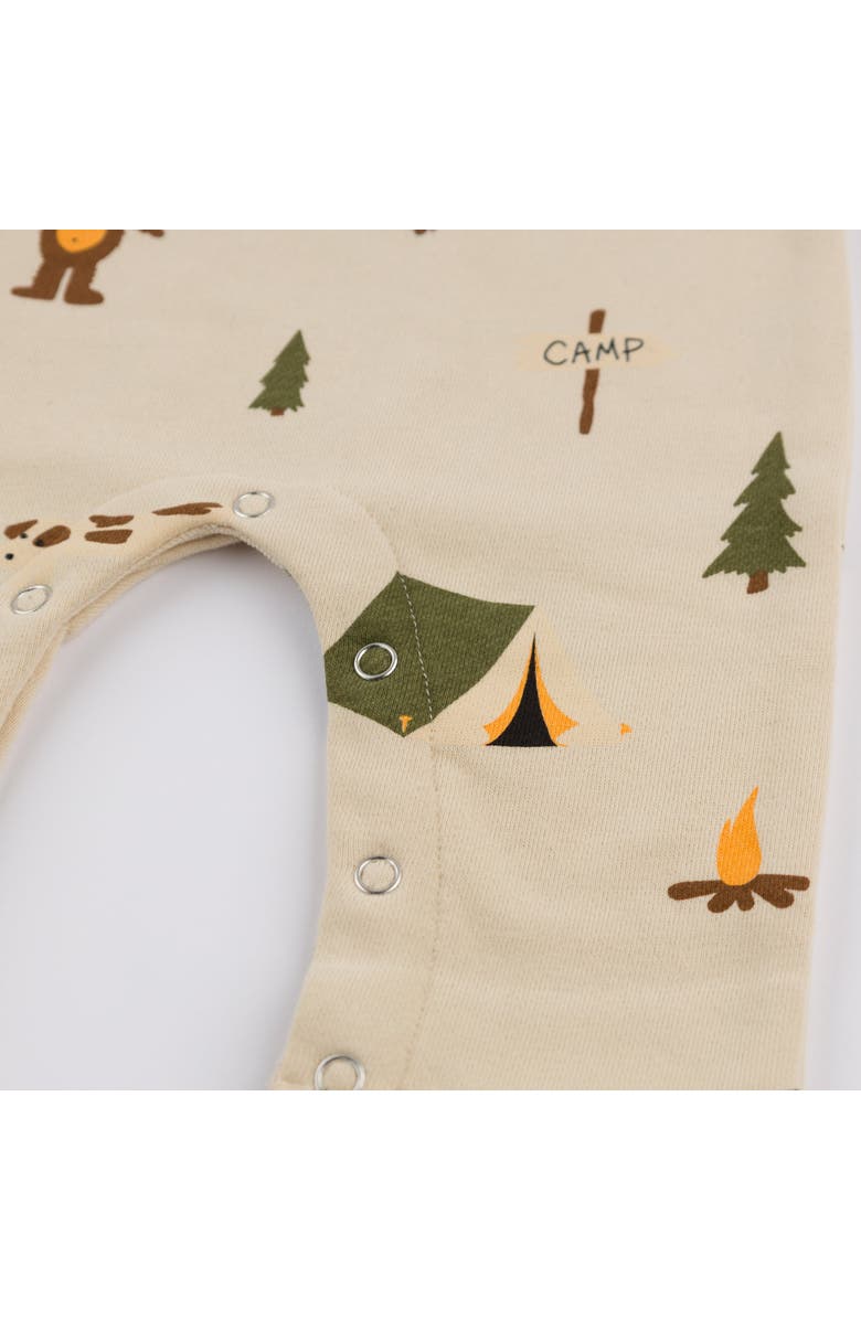 Oh baby! Brand Camping Print One Button Romper French Terry- Infant, Alternate, color, Biscotti