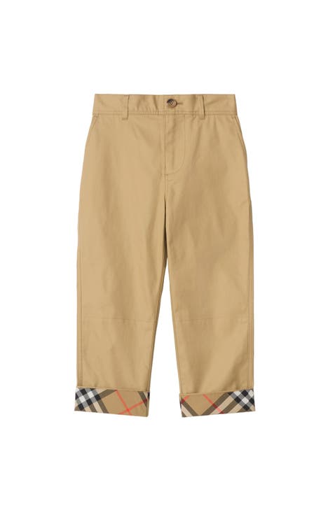 Check Turn-up Cotton Trousers
