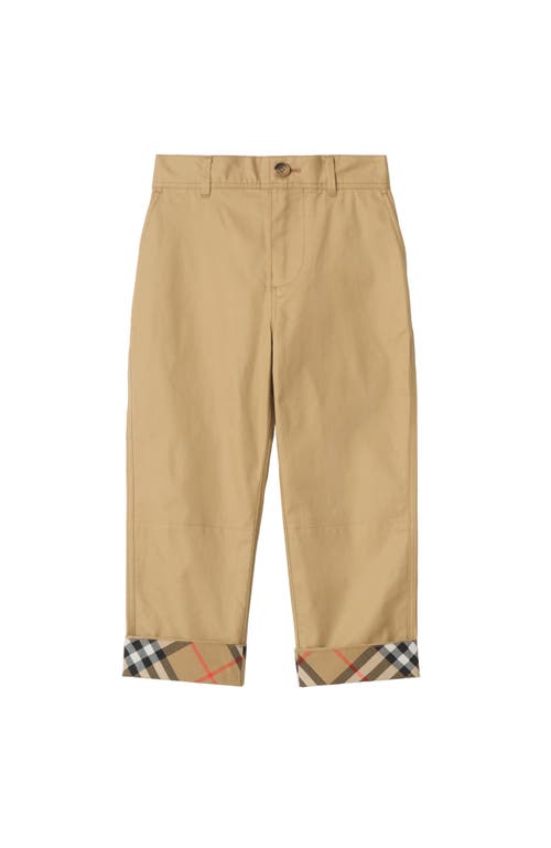 Burberry Childrens Check Turn-up Cotton Trousers In Brown