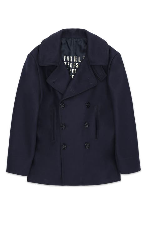 Peacot Double Breasted Wool Blend Coat