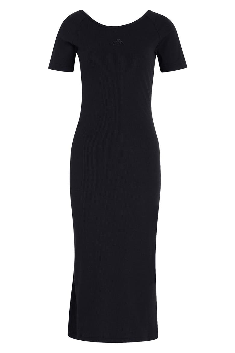 Rib Short Sleeve Midi Dress, Alternate, color, BLACK
