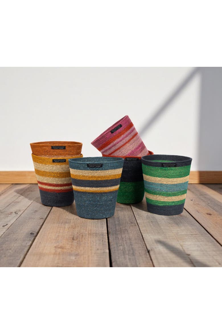 Striped Seagrass Waste Paper Baskets - Mixed Set of 6, Alternate, color, Multi