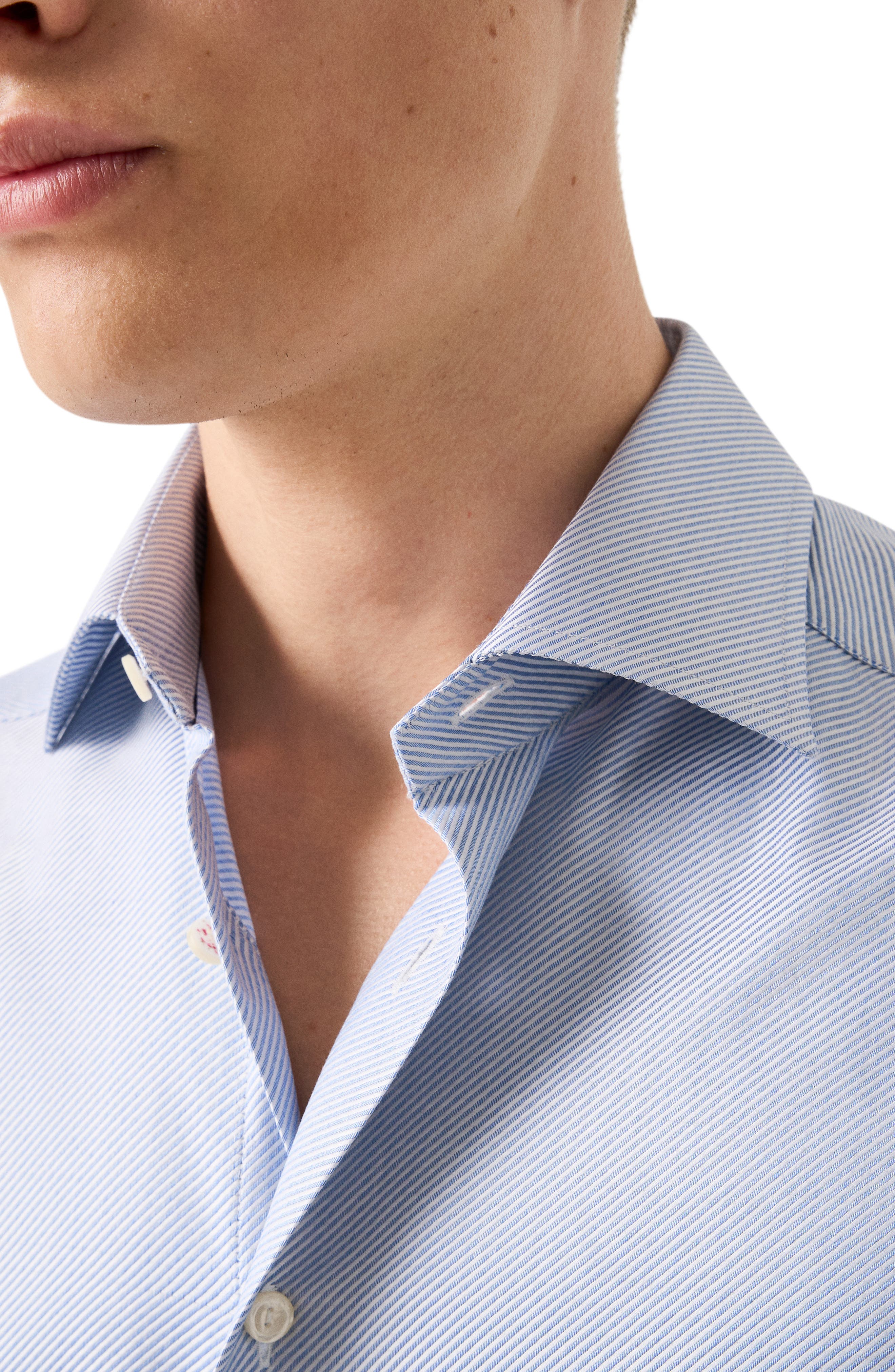 Contemporary Fit Blue Diagonal Weave Cotton Dobby Dress Shirt - image 2
