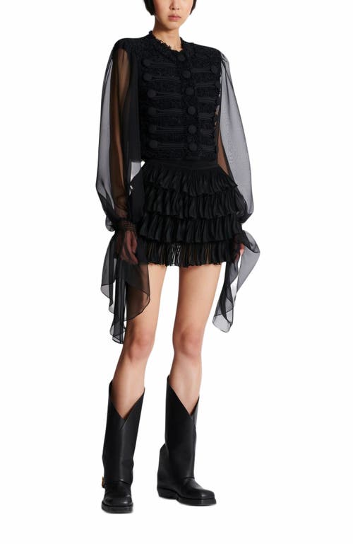 Balmain Edge-to-edge Tweed And Chiffon Jacket In Black