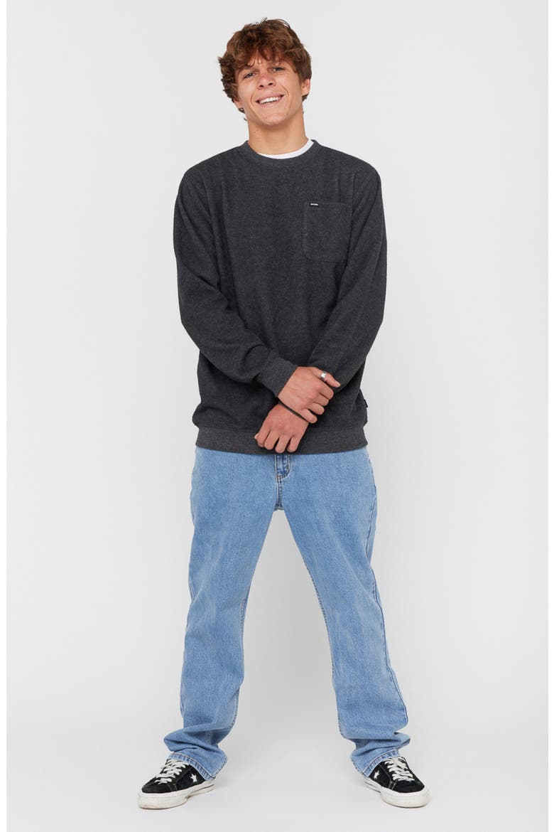 Grid Crewneck Pocket Sweatshirt, Alternate, color, BLACK MARLE