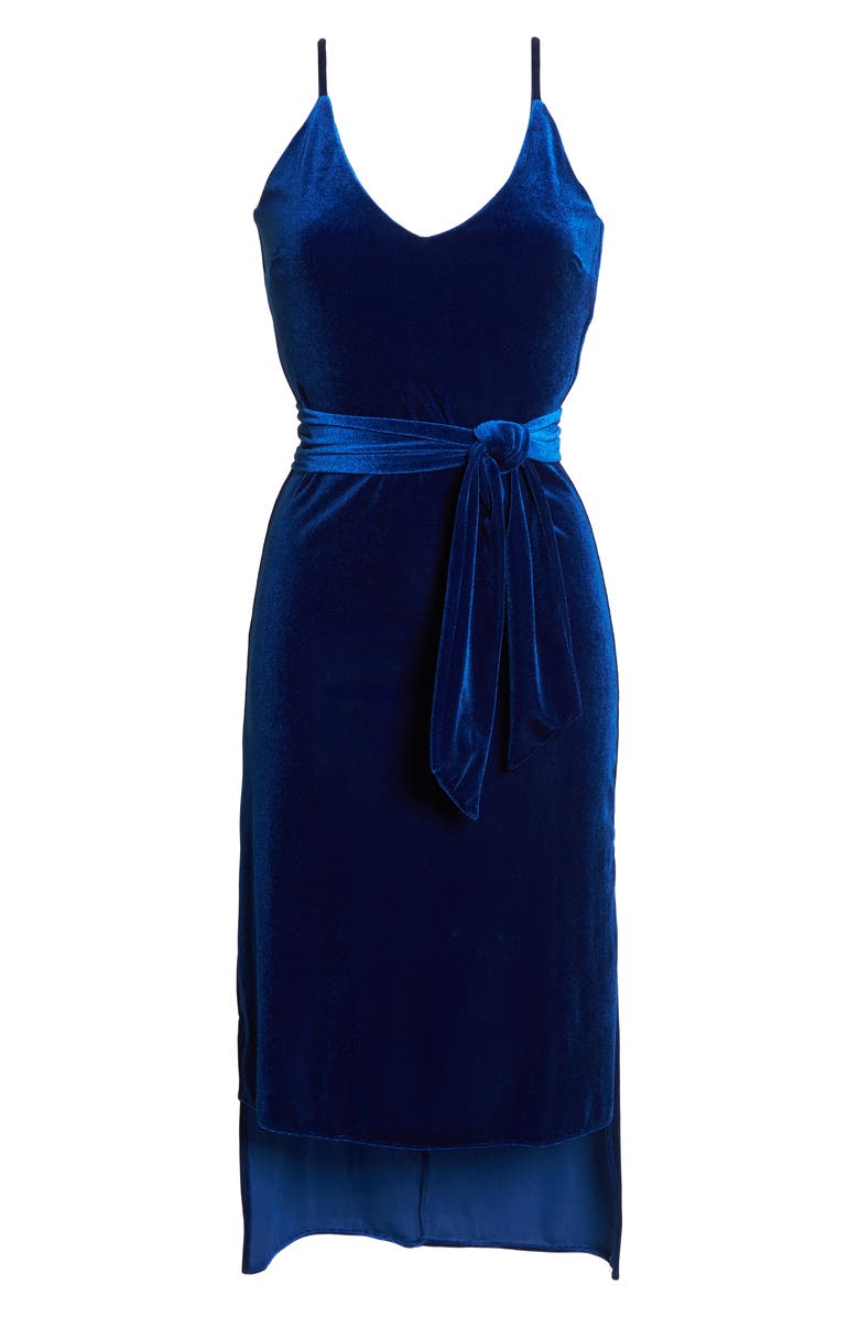 NSR Diana Velvet Tie Waist High/Low Dress, Alternate, color,