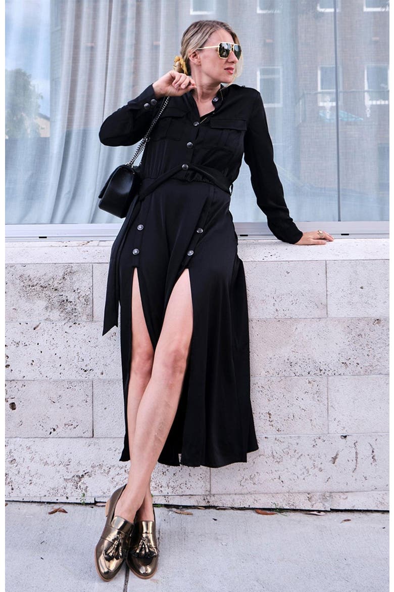 Lover To Lover Maxi Shirt Dress, Main, color, Black