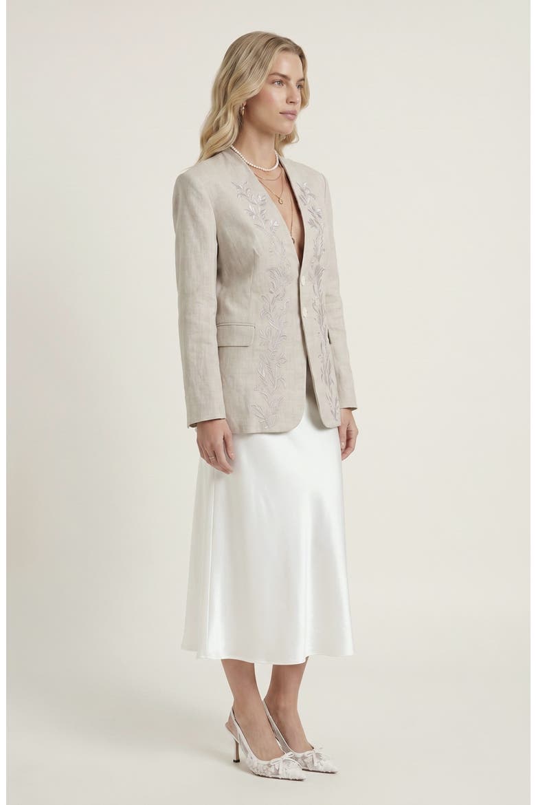 Floral Embroidered Linen Blazer, Alternate, color, White
