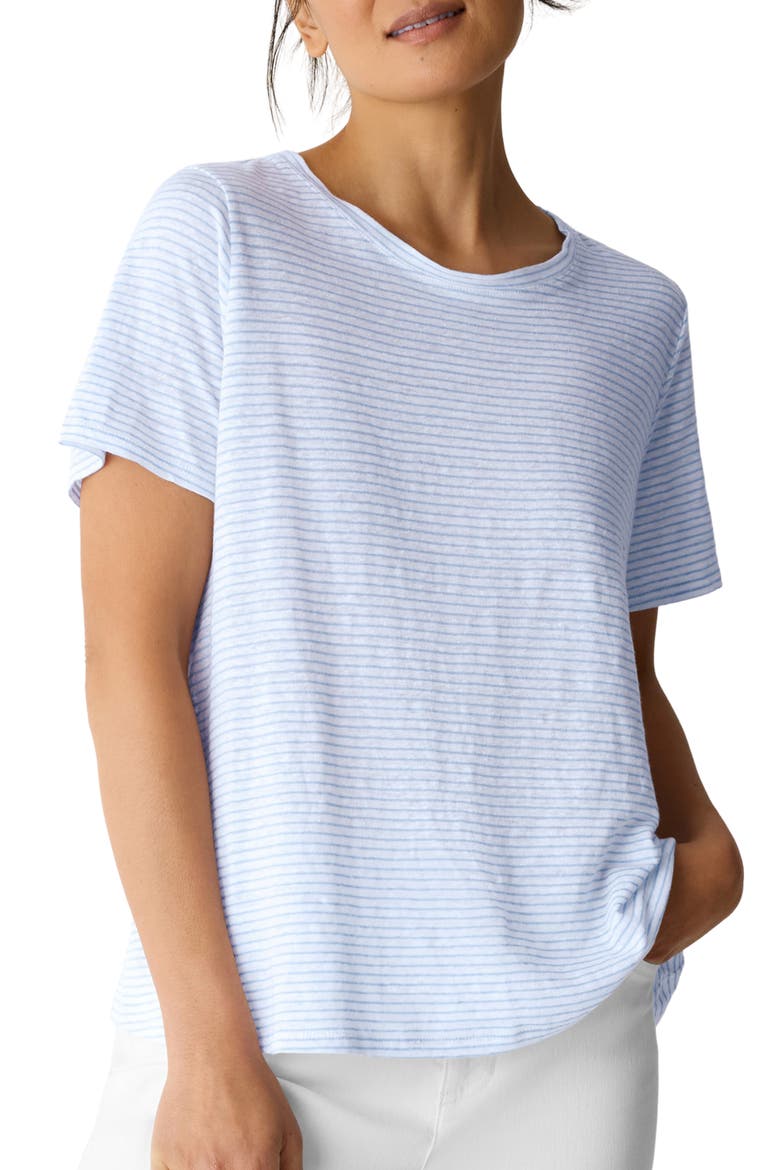 Stripe Organic Linen T-Shirt, Main, color, SKYLIGHT