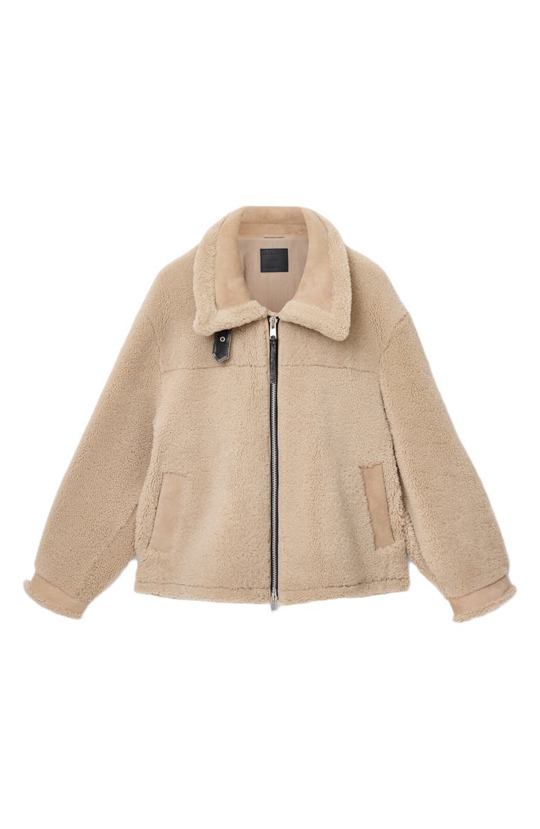 AllSaints Vernon Genuine Shearling Jacket, Alternate, color, Feather Taupe
