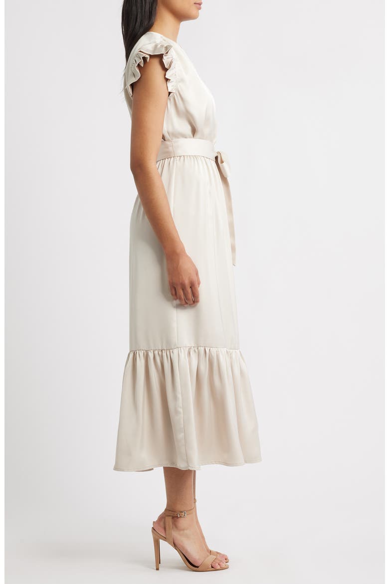 Flutter Sleeve Satin Dress, Alternate, color, CHAMPAGNE