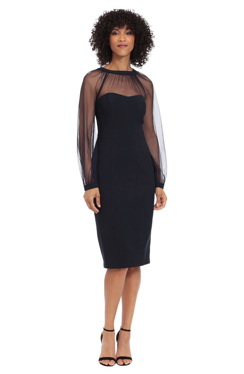Maggy London Illusion Lace Long Sleeve Cocktail Dress, Alternate, color, Navy