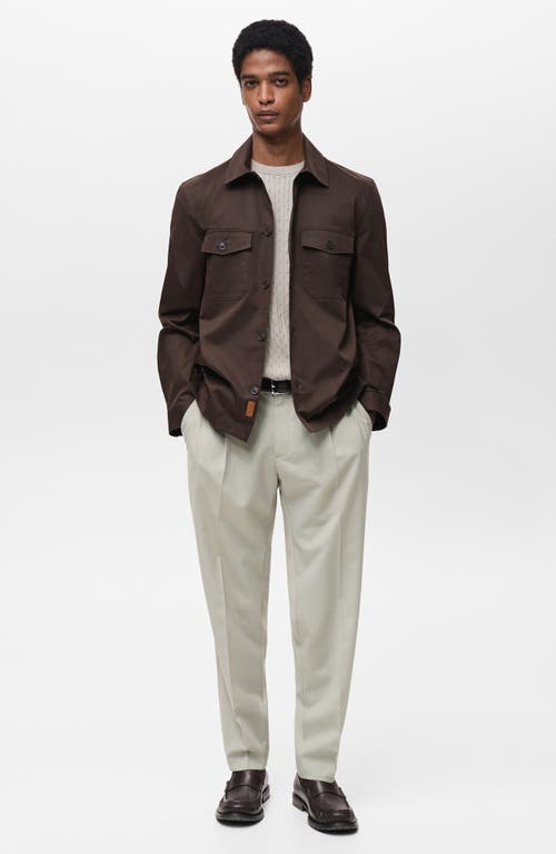 Mango Regular Fit Cotton Blend Button-up Overshirt In Chocolate