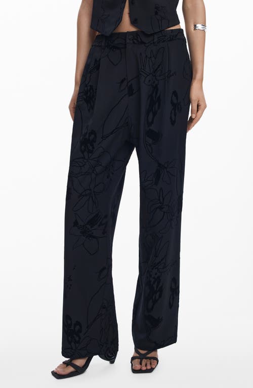 Desigual Pleated Wide Leg Pants In Black