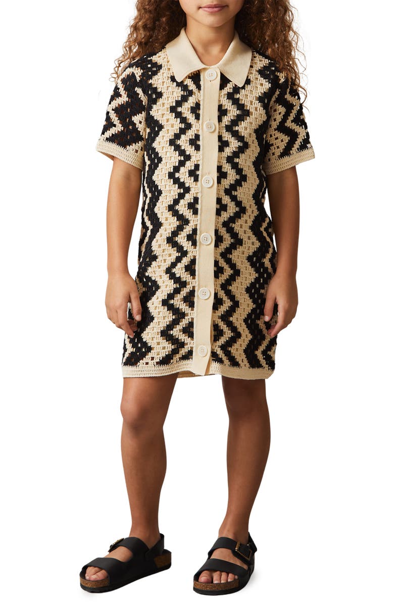 Reiss Kids' Natalie Open Stitch Button-Up Polo Dress, Alternate, color, Ecru