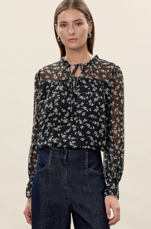 Rebecca Taylor Ditsy Floral Blouse in Black Multi at Nordstrom, Size Large