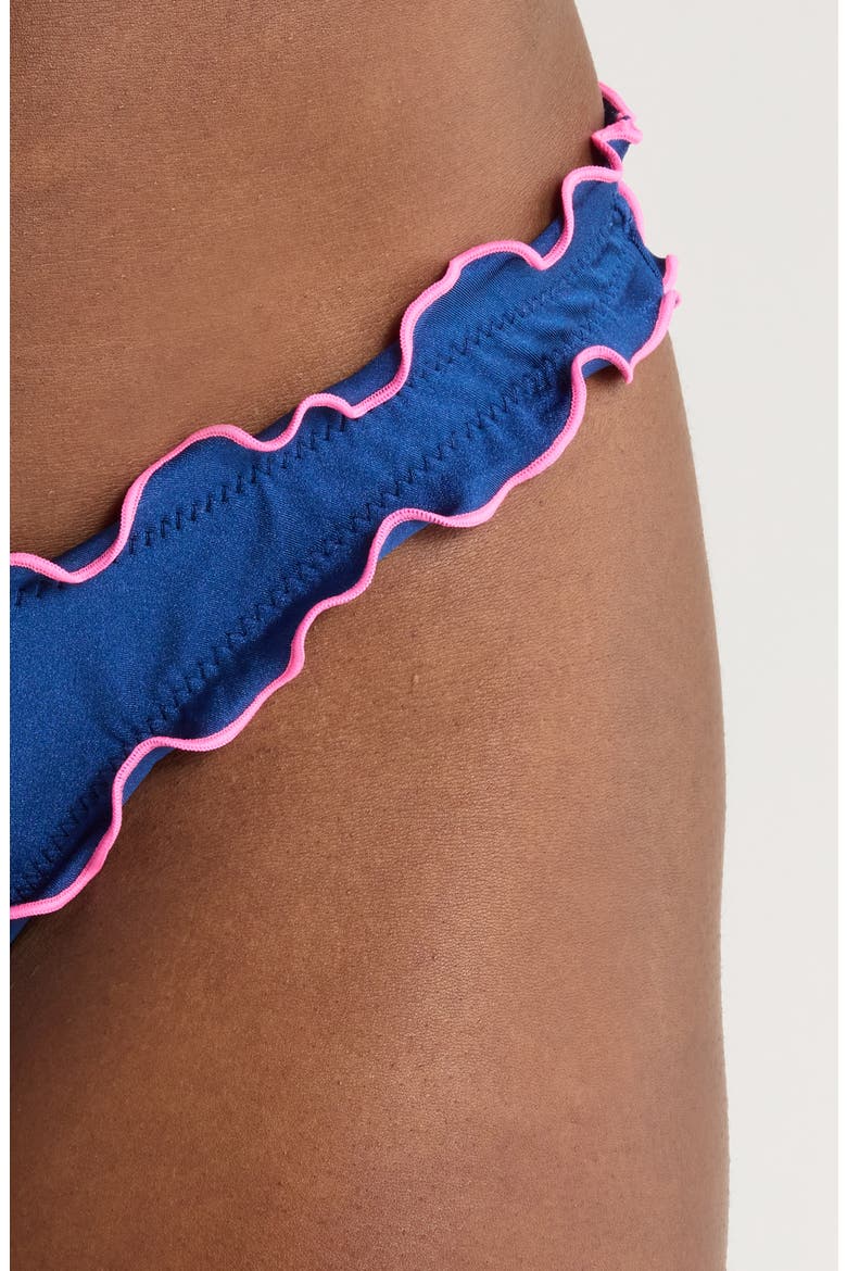 Lettuce Trim Thong Bikini Bottoms, Alternate, color, MYSTIC MOON