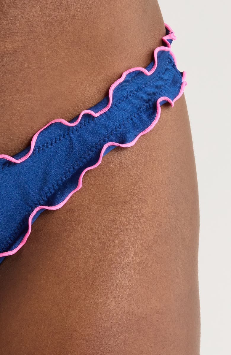 Kulani Kinis Lettuce Trim Thong Bikini Bottoms, Alternate, color, Mystic Moon