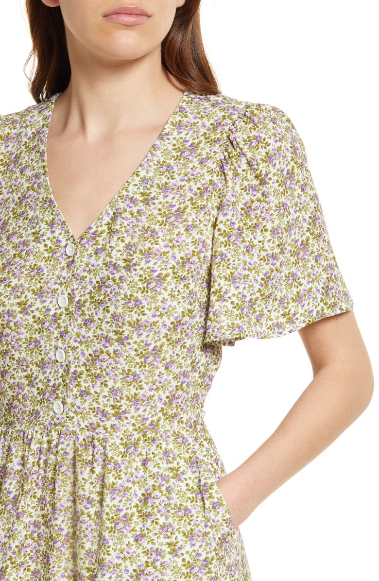 & Other Stories Floral Flutter Sleeve Midi Dress, Alternate, color, 