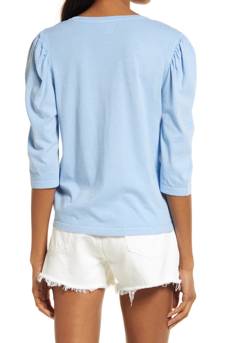 U-Neck Puff Sleeve Organic Cotton Blend Top, Alternate, color, BLUE THREAD