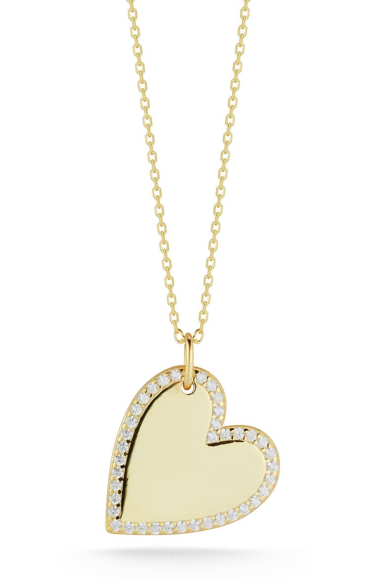 Yellow Gold Vermeil CZ Halo Heart Pendant Necklace, Main, color, YELLOW GOLD