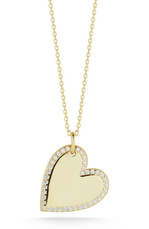 Yellow Gold Vermeil CZ Halo Heart Pendant Necklace