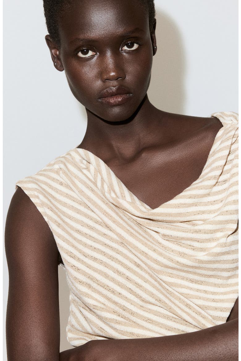 Draped Striped Sleeveless Tee, Alternate, color, ECRU