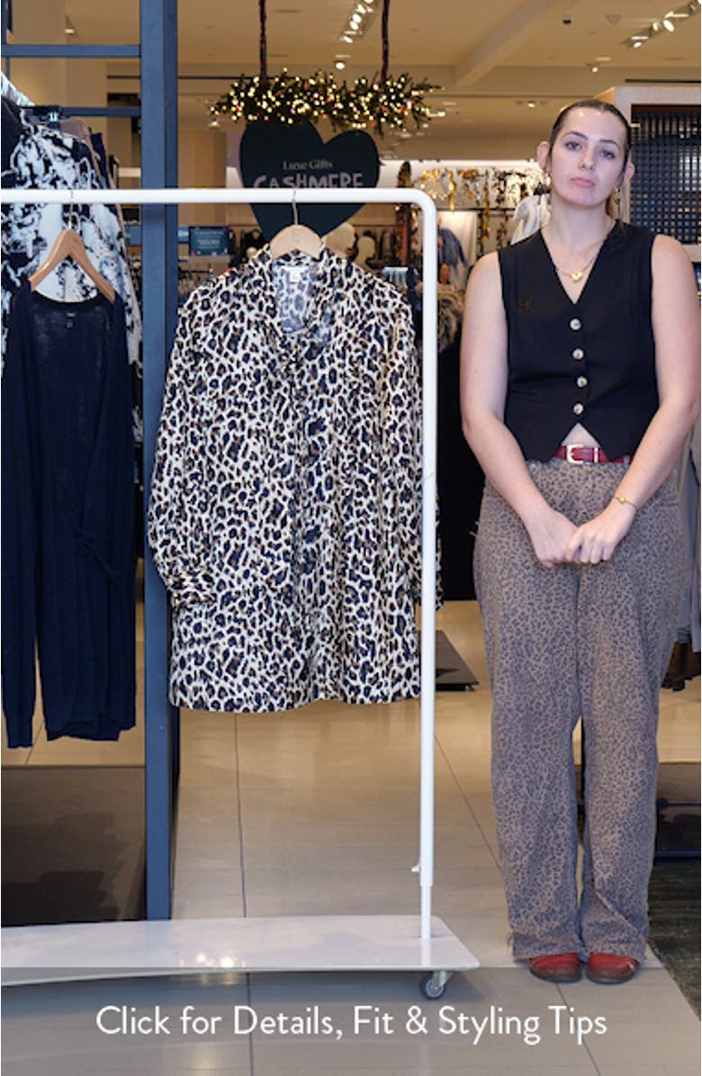 Leopard Print Long Sleeve Tie Neck Shift Dress, sales video thumbnail