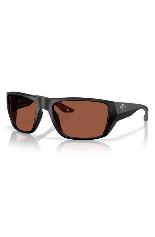 Costa Del Mar Finlet 59mm Polarized Rectangular Sunglasses In Matte Black/copper 580p