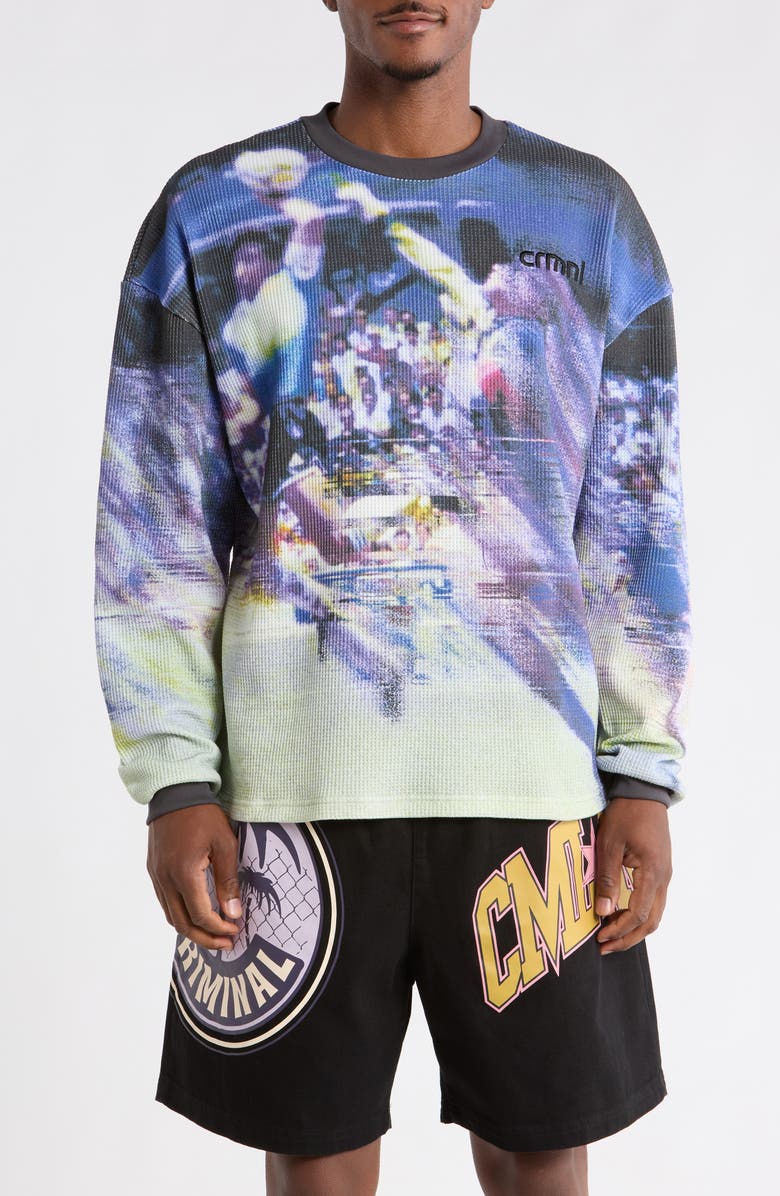 CRIMINAL DAMAGE Hand of God Graphic Waffle Knit T-Shirt, Main, color, Blue Multi