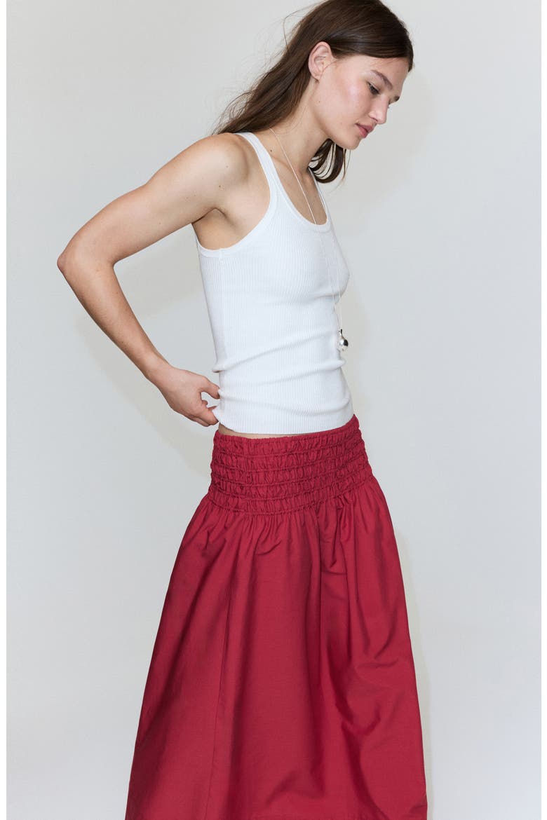 Shirred Waist Midi Skirt, Alternate, color, RED