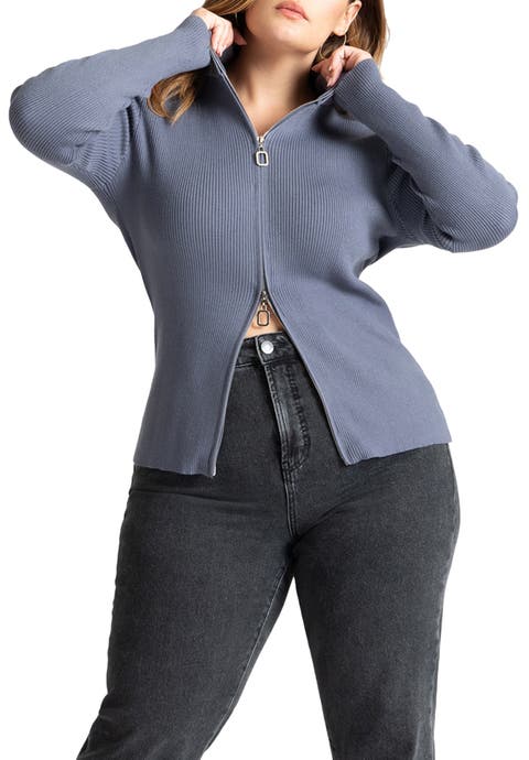 Two Way Zipper Sweater (Plus)