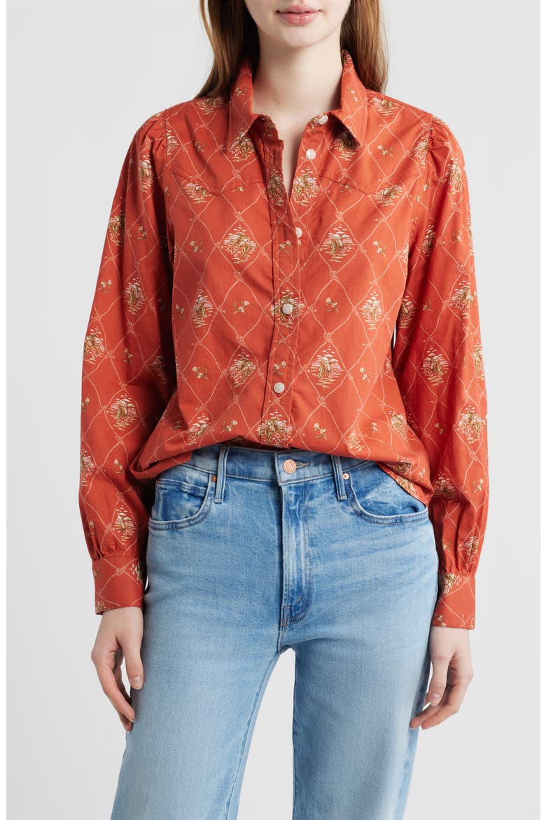 Winona Puff Sleeve Western Shirt, Main, color, ADOBE LATTICE