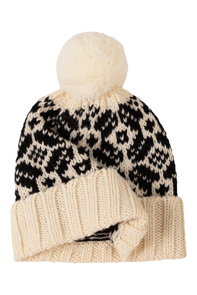 Evergreen Fair Isle Pom Beanie, Alternate, color, BLACK