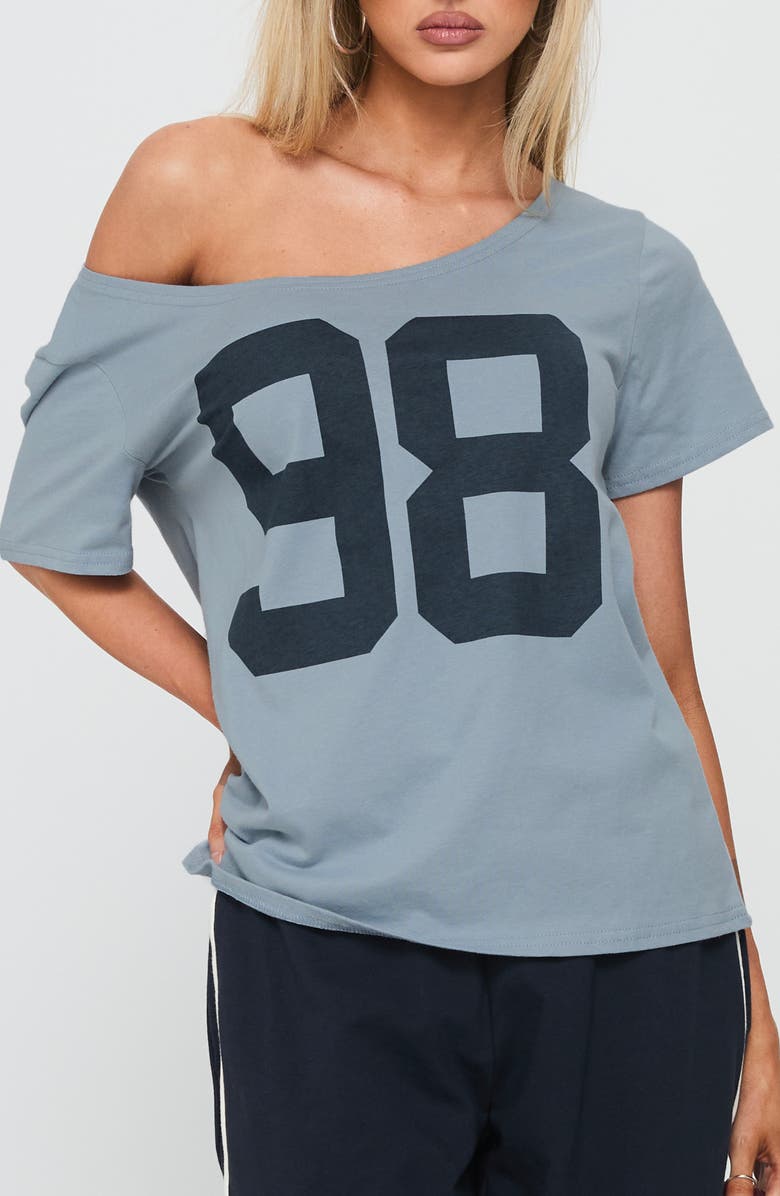 Princess Polly Stayback One-Shoulder Graphic T-Shirt, Main, color, Blue