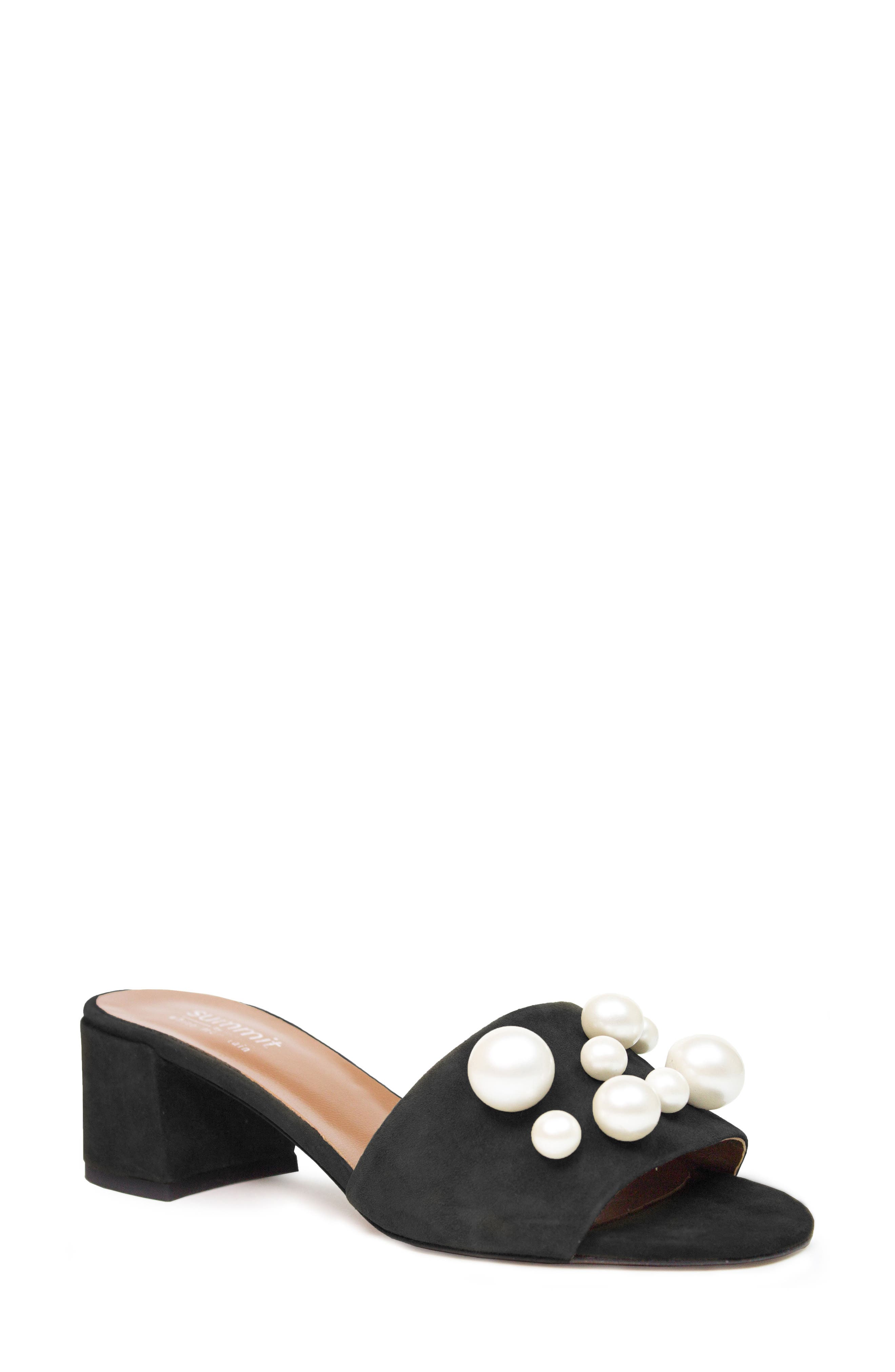 Ariella Beaded Slide Mule, Main, color, BLACK SUEDE