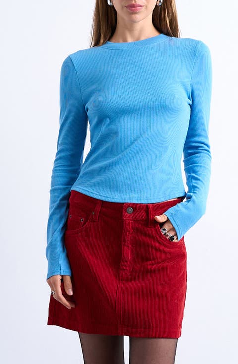 Long Sleeve Curve Hem Rib Top
