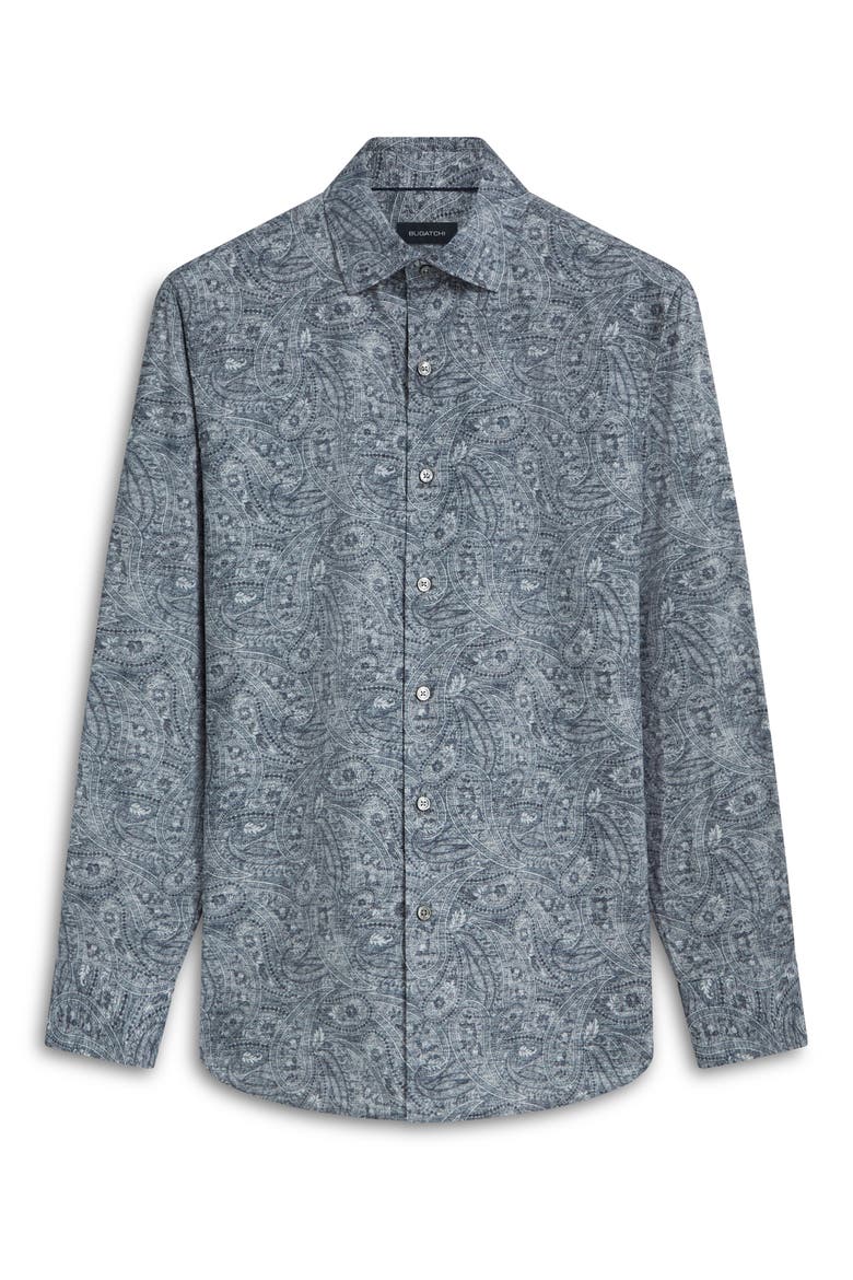 Axel Paisley Print Stretch Cotton Button-Up Shirt, Alternate, color, CEMENT
