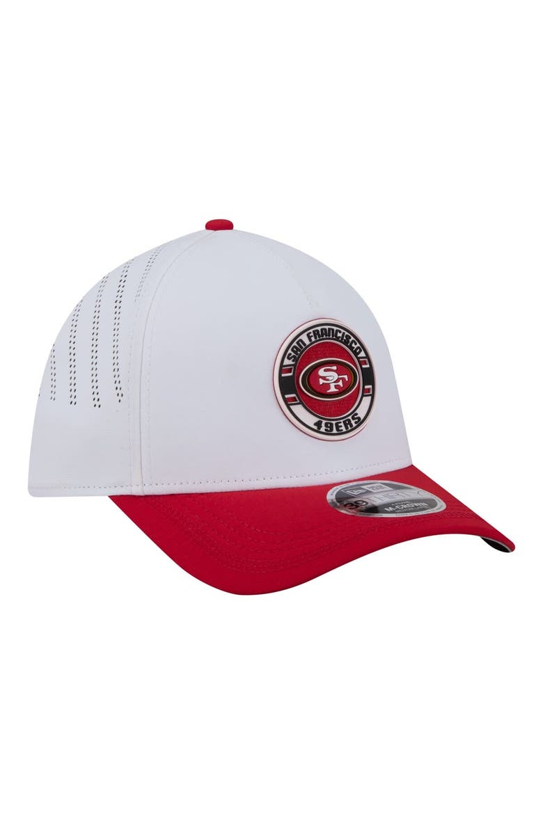 Men's New Era White/Scarlet San Francisco 49ers Patch 39THIRTY A-Frame M-Crown Perforated Flex Hat, Alternate, color, White