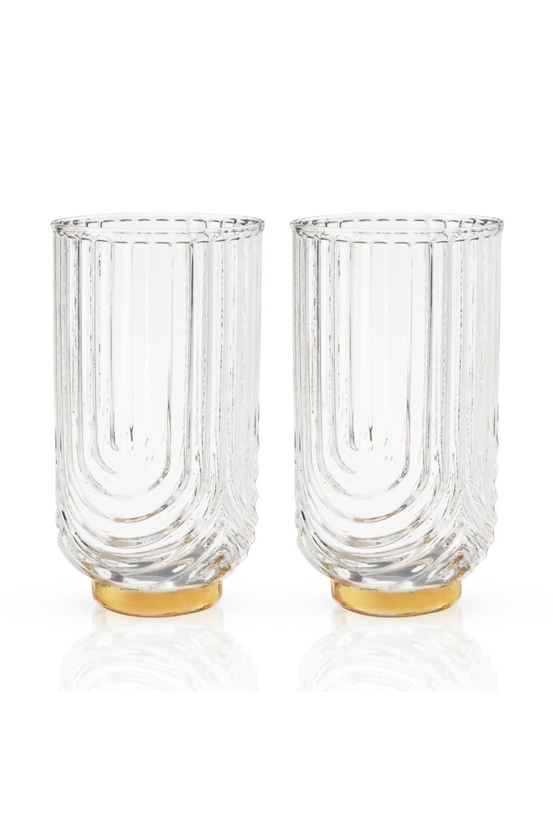 Deco Gatsby Highball Glasses Set of 2, Main, color, Clear