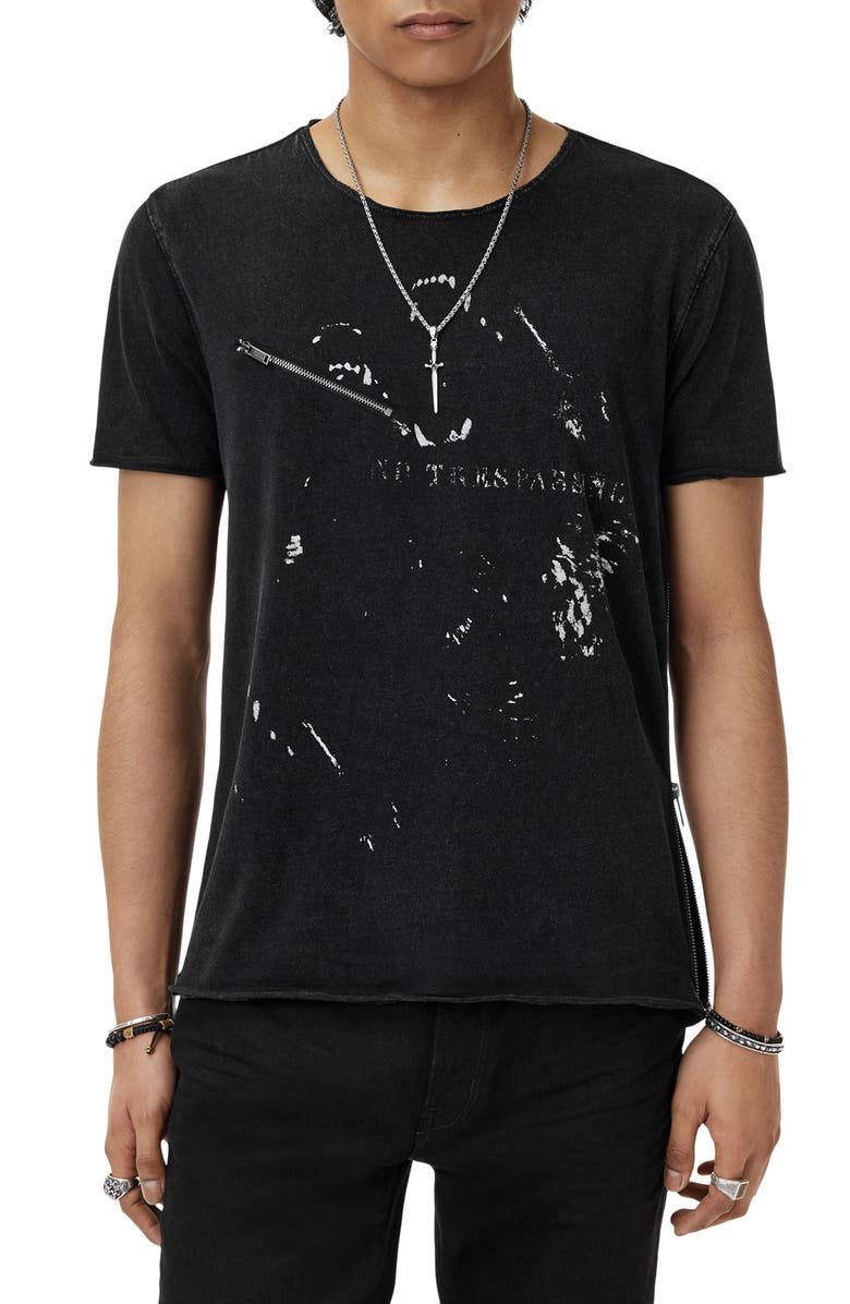John Varvatos Raw Edge Zipper Graphic T-Shirt, Alternate, color, Black