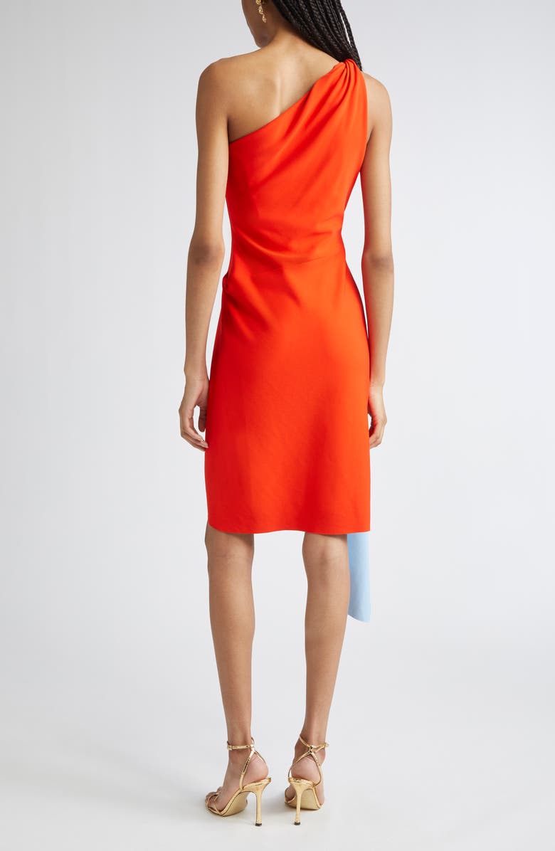 Oscar de la Renta Drape Front One Shoulder Double Face Jersey Dress, Alternate, color, Carnelian/ Blue