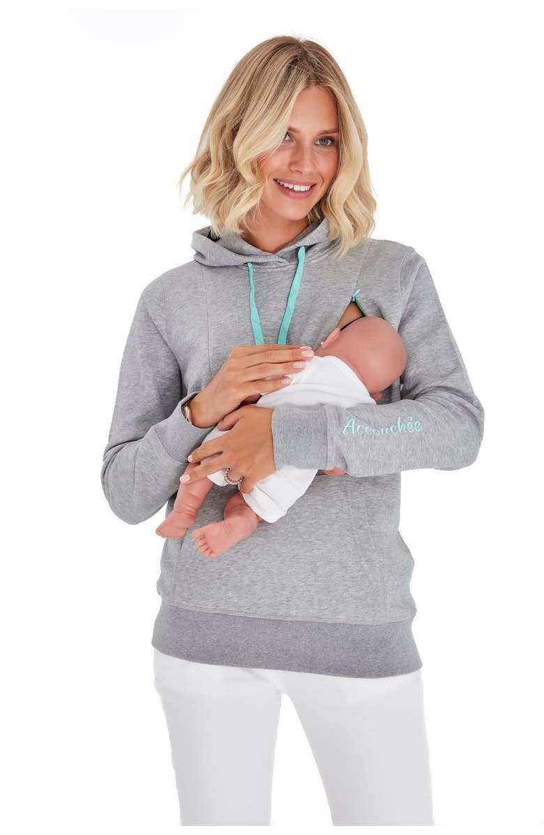 Accouchée Iconic Maternity/Nursing Hoodie, Alternate, color, Grey