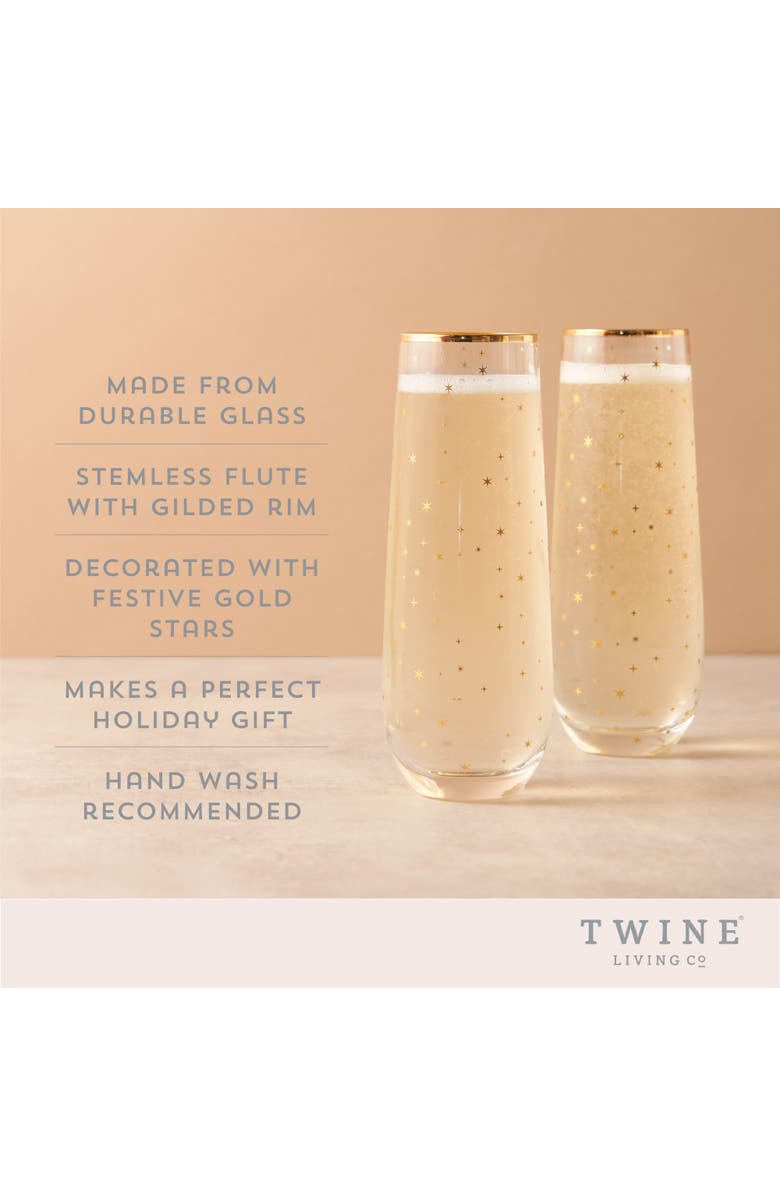 TWINE Starlight Stemless Champagne Flutes Set of 2, Alternate, color, Gold