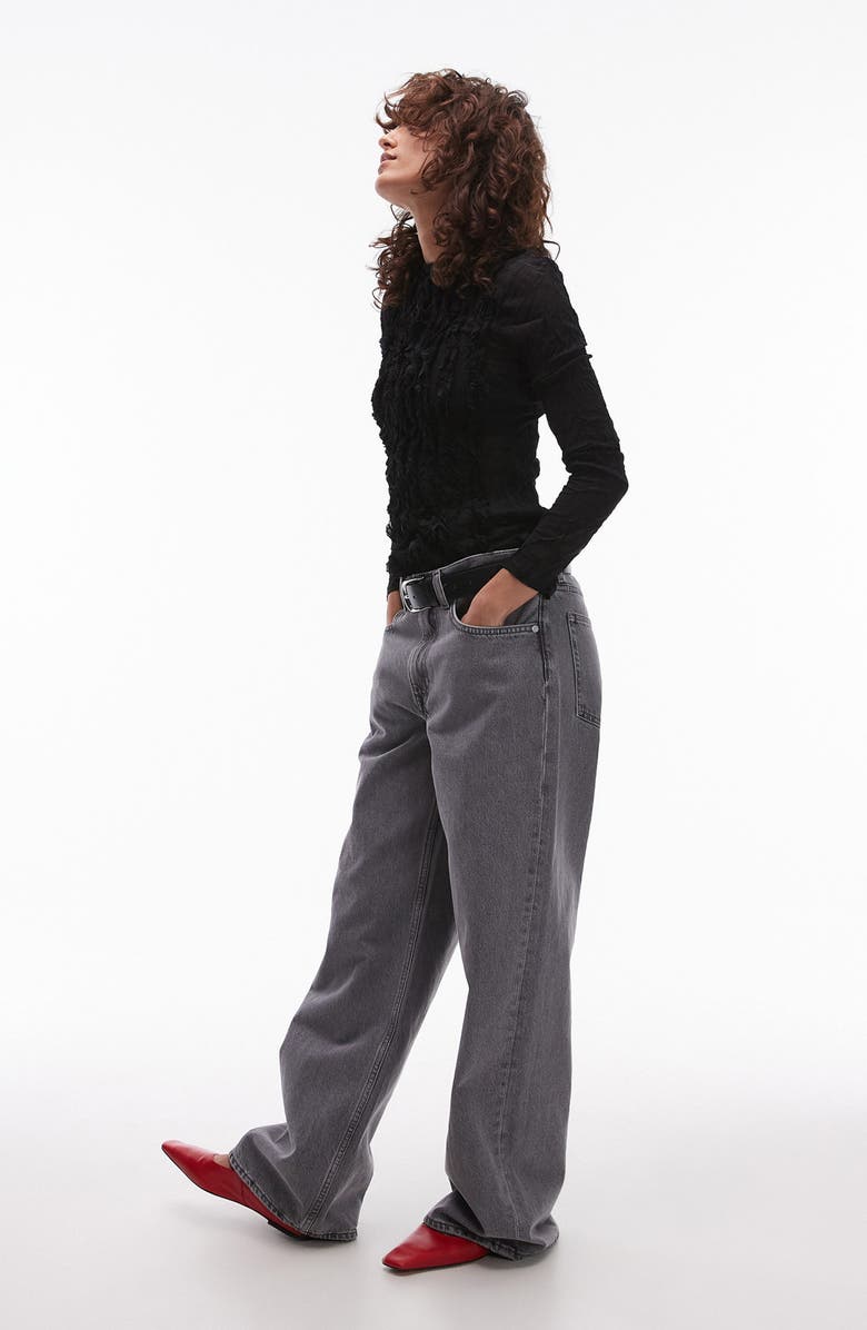 Topshop Ruffle Trim Long Sleeve Semisheer Top, Alternate, color, 