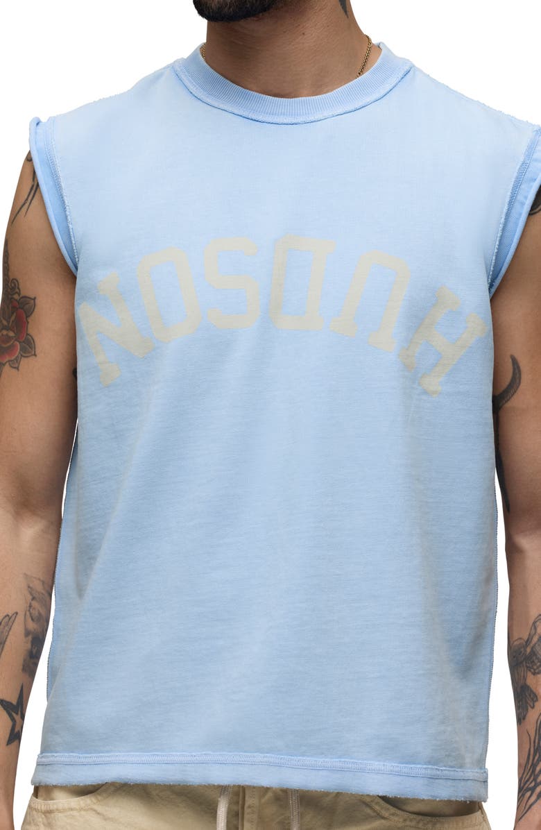 Hudson Jeans Leo Cut Off Logo Graphic T-Shirt, Alternate, color, Blue Storm