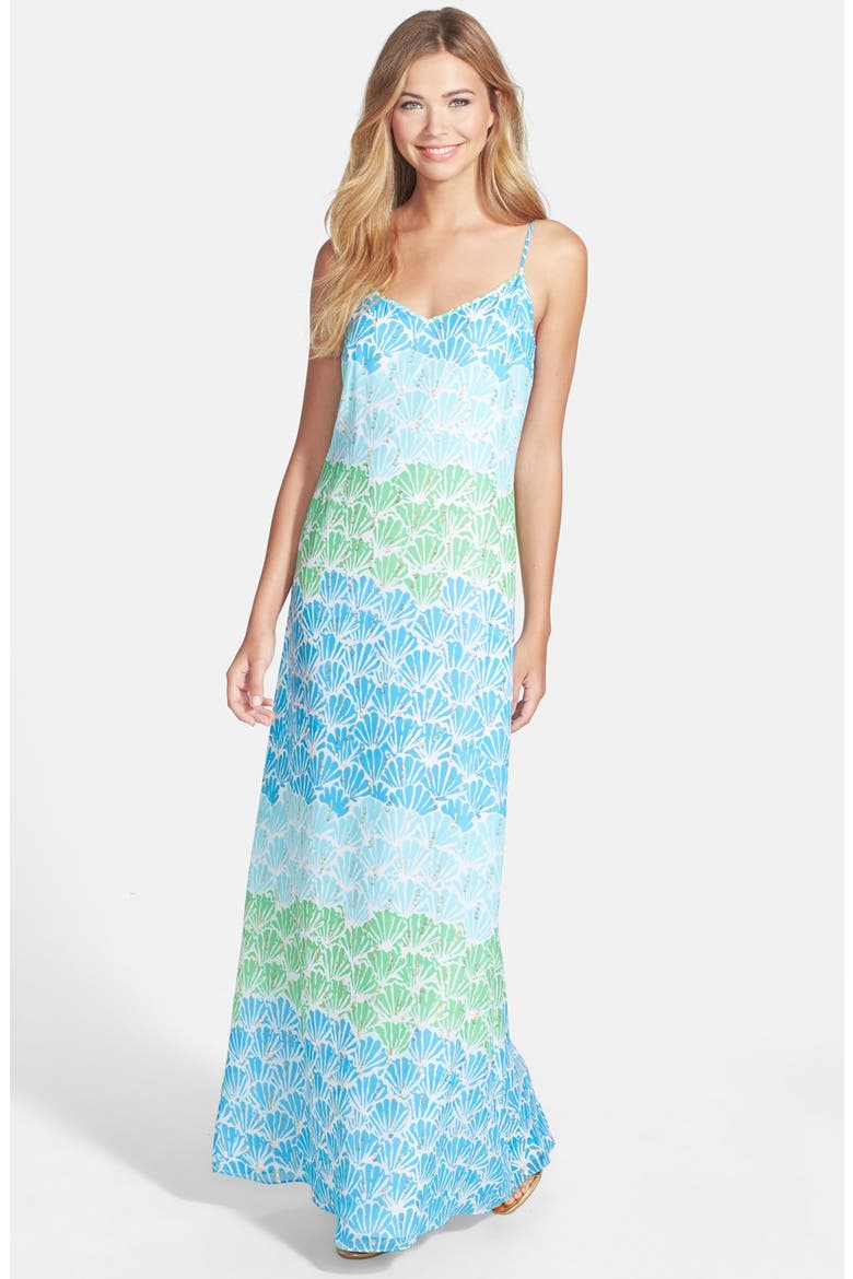 Metallic Dot Print Silk Maxi Dress, Main, color, MULTI SHELL SHACKED