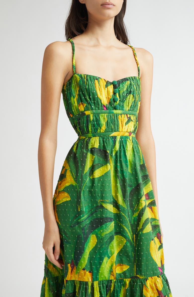 FARM Rio Banana Aquarela Cotton Midi Dress, Alternate, color, Green